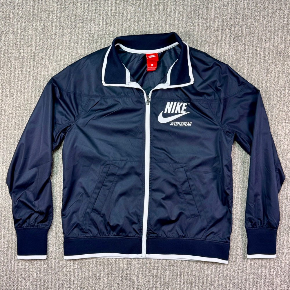 Nike Sportswear Track Jacket Mens Small Full Zip Black White Swoosh Windbreaker